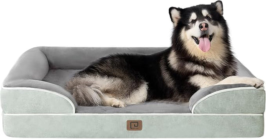 EHEYCIGA Orthopedic XL Dog Beds, Waterproof Memory Foam Dog Bed for Extra Large Dogs, Non-Slip Bottom and Egg-Crate Foam Big Pet Couch Bed with Washable Removable Cover, Greyish Green