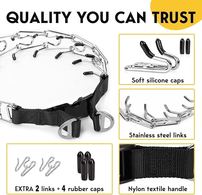 PetJett Prong Collar for Dogs Training Collar Adjustable Choke Collar Quick Release Pinch Collar for Small Medium Large Dogs No Pull Dog Collars Walking Tool - Stainless Steel Metal Choker Chain
