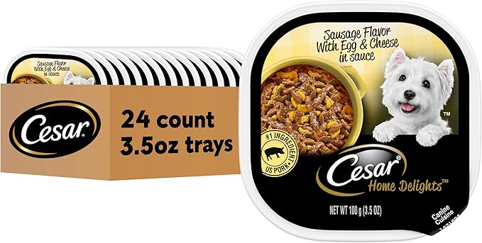 Cesar Home Delights Adult Soft Wet Dog Food Sausage Flavor with Egg and Cheese in Gravy, 3.5 oz. (24 Count, Pack of 1)