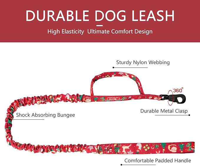 DAGANXI Tactical Dog Collar, Adjustable Military Training Nylon Dog Collar with Control Handle and Heavy Metal Buckle for Medium and Large Dogs, with Patches and Airtags Case (XL, Christmas red-Set)