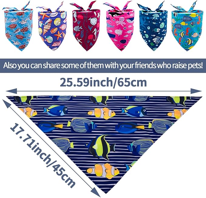 100PCS Dog Bandanas Bulk Sea Animals Summer Beach for Small Medium Dog Shark Turtle Sea Star Dolphins Kerchief Triangle Bibs Scarves for Boys and Girls Grooming Accessories