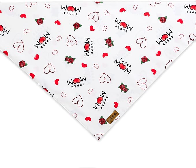 Mothers Day Dog Bandanas - 2 Pack Reversible Super Mom Pet Scarf for Boy and Girl | Premium Durable Fabric | Triangle I Love My Mom Bandana for Small Medium Large and Extra Large Dogs (Large)