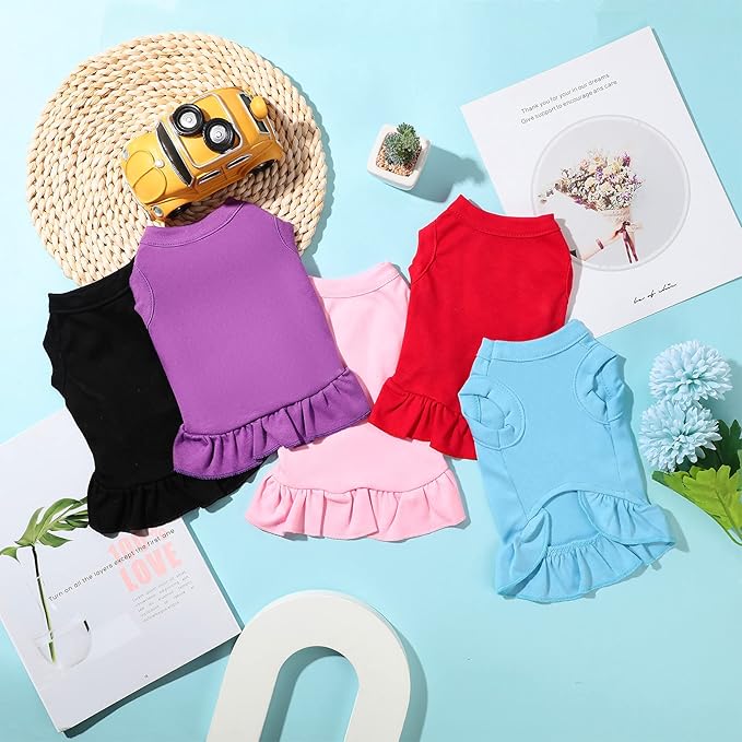 Weewooday 6 Pieces Dog Dresses Shirt Skirt Dog Sleeveless Dress Breathable Pet Shirts with Ruffles Pet Sundress Outfits for and Cats(XS Size)
