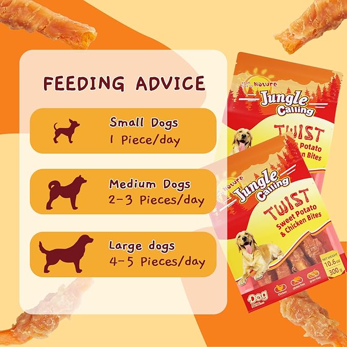 Jungle Calling Dog Treats, Skinless Chicken Wrapped Sweet Potato, Gluten and Grain Free, Chewy Dog Bites for Balanced Nutrition, 10.6 oz