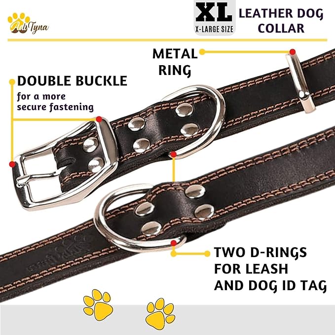 ADITYNA Heavy Duty Leather Dog Collar for Extra-Large Dogs - Soft and Strong Black Leather Collar for XL Breeds (Extra-Large: Fit 22" - 30" Neck, Black)