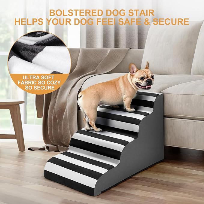 JOEJOY Curved Dog Stairs Ramp for High Beds 21.5" H, 5-Step Dog Steps for Small Dogs and Cats, Pet Stairs for High Bed Climbing, Non-Slip Balanced Pet Step Indoor