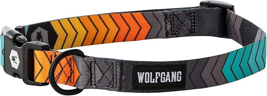 Wolfgang Heavy Duty, Adjustable Dog Collar with Quick Release Nylon Buckle for Walking & Training, ChevTech Print, Medium