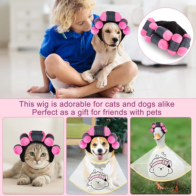 Spa Day Dog Costumes Cosplay Cape, Curly Hair Dog Robe for Halloween Parties Dog Hats Wigs for Small Medium and Large Dogs Adjustable(Neck Circumference 22-32cm/8.6-12.6in)