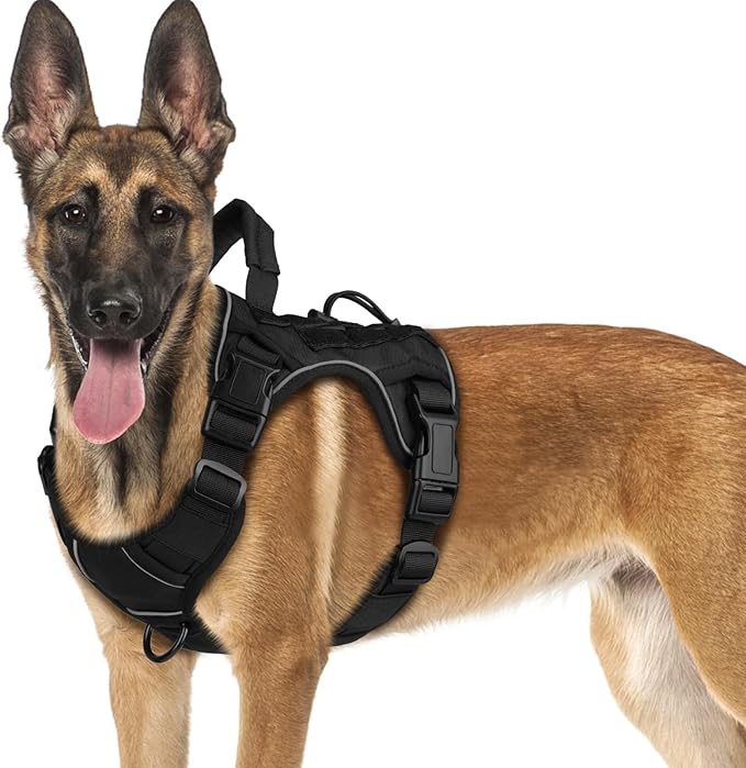 WINGOIN Black Tactical Dog Harness for Small Dogs, Heavy Duty No Pull Harness with Handle, Adjustable Reflective Military K9 German Shepherd Small Size Pet Vest for Training, Walking, Hiking (S)