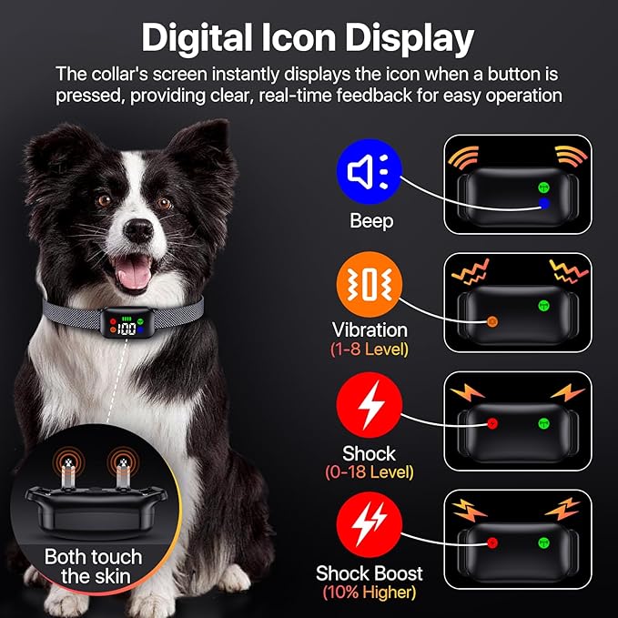 Dog Training Collar, Dog Shock Collar with Remote Control for Medium Large Dogs 40-120lbs, IP68 Waterproof Shock Collar for Dogs with Beep Vibration Shock & Safety Lock (Matte BLK)