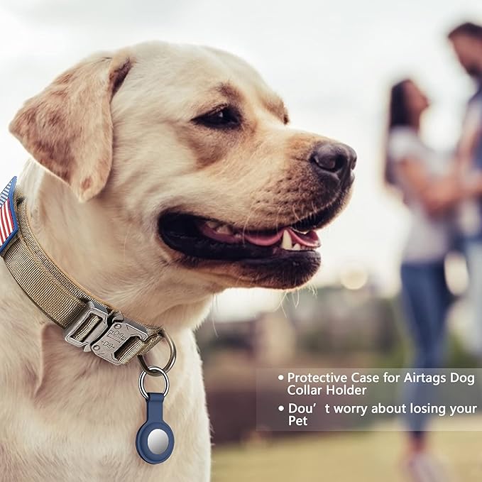 DAGANXI Tactical Dog Collar, Adjustable Military Training Nylon Dog Collar with Control Handle and Heavy Metal Buckle for Medium and Large Dogs, with Patches and Airtags Case (XXL, Brown-Set)