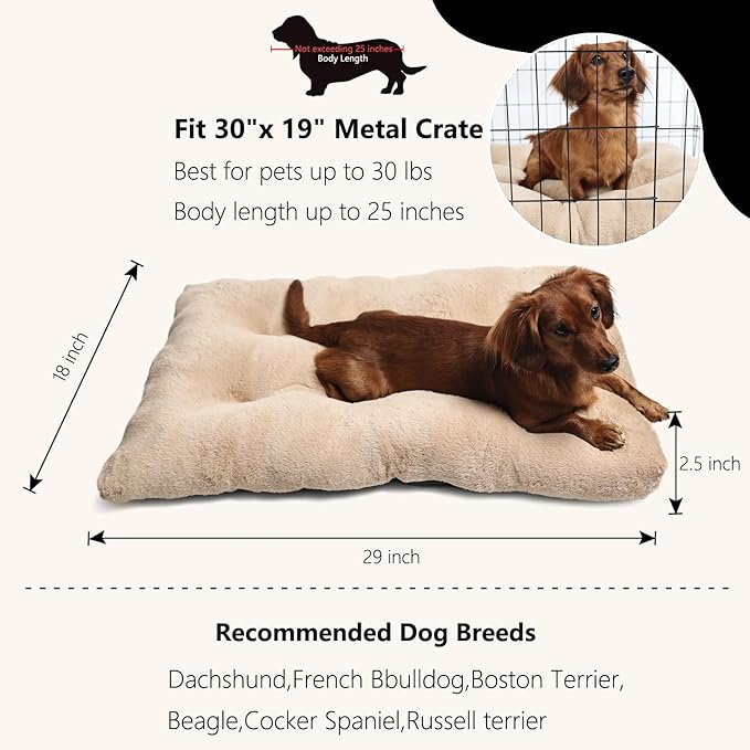 Dog Crate Pad 30x19 Washable for Medium Size Dogs Extra Soft 30 inch Crate Bed for Kennel or Cage with Anti-Slip Bottom Puppy Sleeping Mat Ease Pet Anxiety & Provides The Perfect Sleep,Light Brown