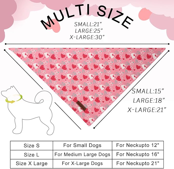 Unique Style Paws Dog Valentine's Day Bandanas 2Pcs Washable Cotton Triangle Love Heart Lock Dog Scarfs for Small Medium Large Dogs and Cats