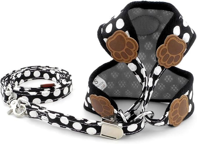 SMALLLEE_Lucky_Store New Soft Mesh Nylon Vest Pet Cat Small Medium Dog Harness Dog Leash Set Leads Black M