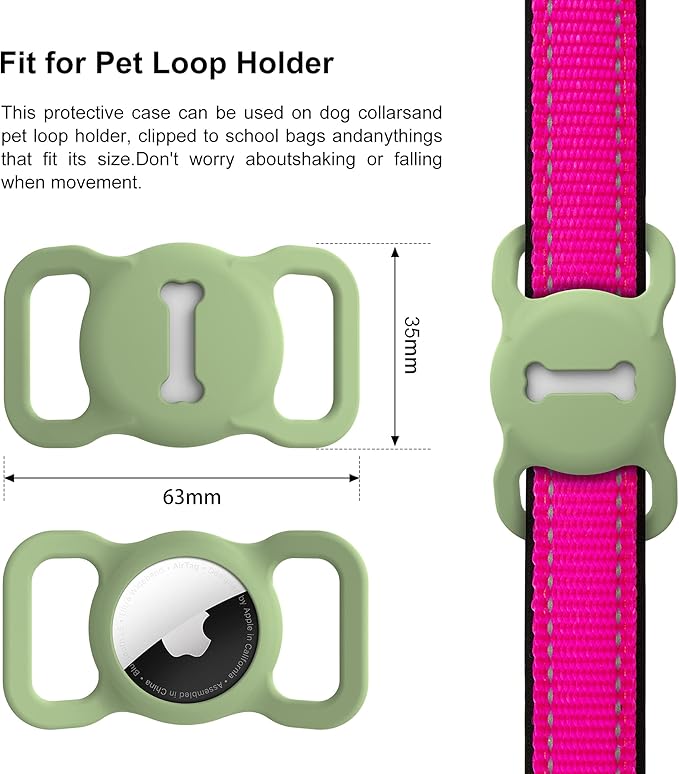 for Airtag Dog Collar Holder, Air Tag Protective Cat Airtag Dog Collar,Silicone AirTags GPS Tracking Accessories,Air Tags with Bone Pattern (1 Pack(Green))