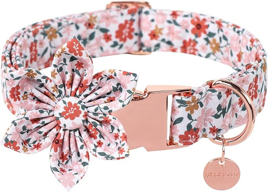 Cute Flower Dog Bowtie Collar, Detachable Flower Bow Puppy Collar with Metal Buckle for Dogs, Medium, Pink