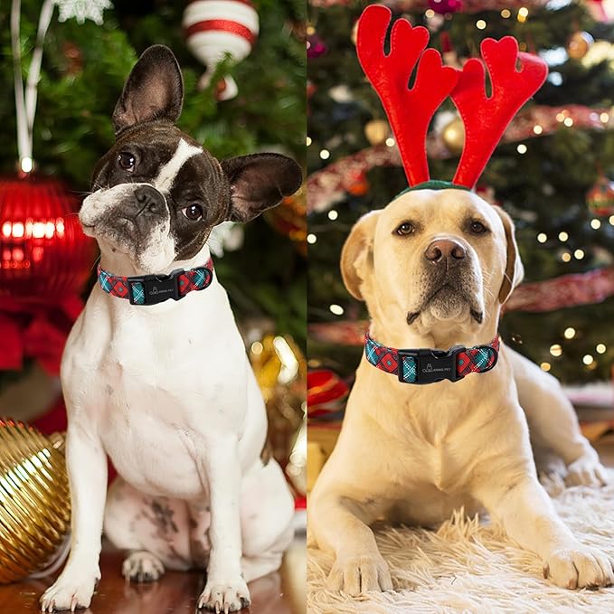 ARING PET Christmas Dog Collar-Cotton Lightweight Red Green Plaid Dog Collars, Adjustable Christmas Pet Collar Puppy Collars with Quick Release Buckle