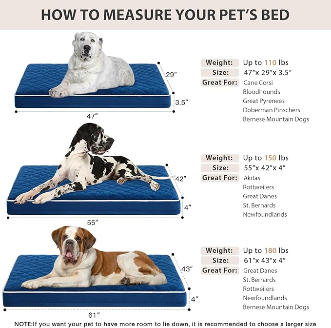 WNPETHOME Orthopedic Dog Beds for Large Dogs, Extra Large Waterproof Dog Bed with Removable Washable Cover & Anti-Slip Bottom, Egg Crate Foam Pet Bed Mat