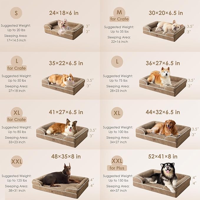 EHEYCIGA Orthopedic Dog Bed for Medium Dogs, Waterproof Memory Foam Medium Dog Beds with Sides, Non-Slip Bottom and Egg-Crate Foam Pet Couch Bed with Washable Removable Cover, Camel