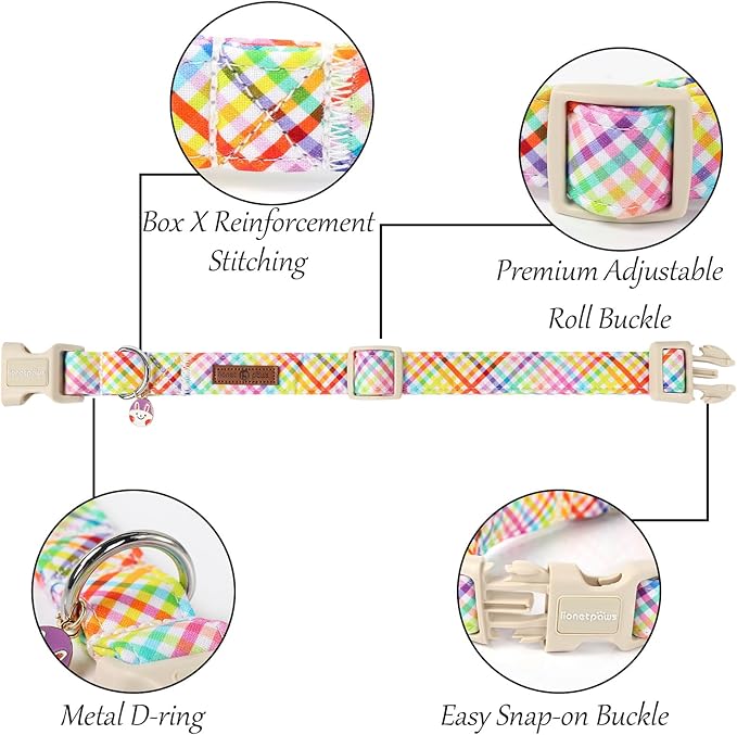 Lionet Paws Easter Dog Collar, Comfortable Adjustable Colorful Plaid Collar with Purple Rabbit for X-Large Male Female Dogs Collars, Neck 16-26 inches