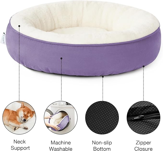 Love's cabin Round Donut Cat and Dog Cushion Bed, 30in Pet Bed for Medium or Large Dogs, Anti-Slip & Water-Resistant Bottom, Soft Durable Fabric Pet beds, Washable Calming Cat Bed Lavender