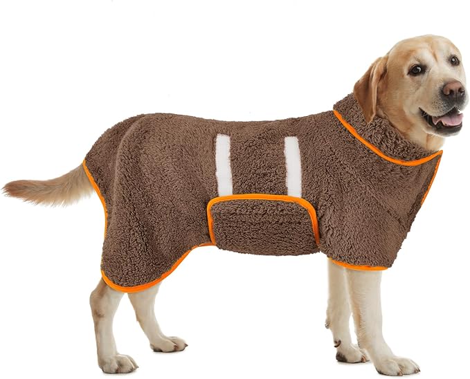 Bienbee Dog Bathrobe, Quick Drying Super Absorbent Dog Robes for After Bath, Warm Keeping Dogs Towel, Dogs Bath Supplies, Brown L