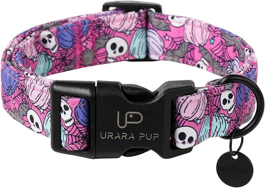 Halloween Dog Collar, Autumn Cotton Collar for Puppy Girl Dog or Cat, Halloween Themed Collar with Pumpkin,Ghost,Bat Pattern, Adorable& Lightweight Pet Collar,L