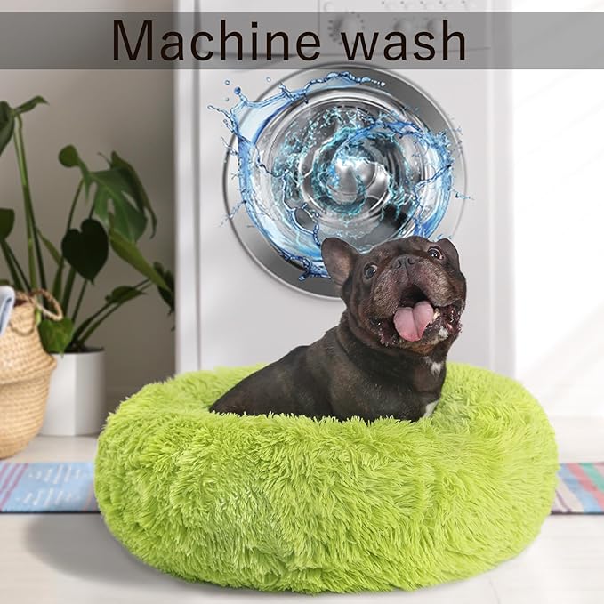 Calming Dog Bed - 23 Inch Dark Gray Donut Bed for Small & Medium Dogs, Anti-Anxiety, Washable, Fits up to 15 lbs