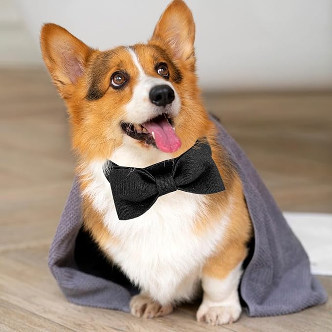 Segarty Bow Ties for Dogs, Adjustable Black Bowtie Collar for Small Medium Dogs, Durable Cats Neck Tie Tuxedo Comfortable Pets Bows Grooming Accessories for Formal Wedding Holiday Birthday Gift Party