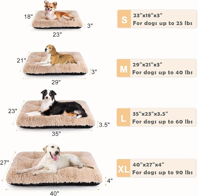 JOEJOY Large Dog Bed Crate Pad, Ultra Soft Calming Dog Crate Bed Washable Anti-Slip Kennel Crate Mat for Large Medium Small Dogs, Dog Mats for Sleeping and Anti Anxiety,35" x 23", Beige