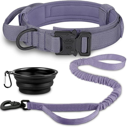 COOYOO Tactical Dog Collar Set - Adjustable Military Nylon Collar with Control Handle and Heavy Metal Buckle for Medium and Large Dogs