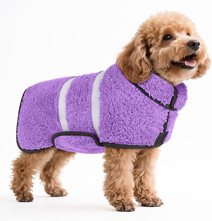 Bienbee Dog Bathrobe, Quick Drying Super Absorbent Dog Robes for After Bath, Warm Keeping Dogs Towel, Dogs Bath Supplies, Light Purple S