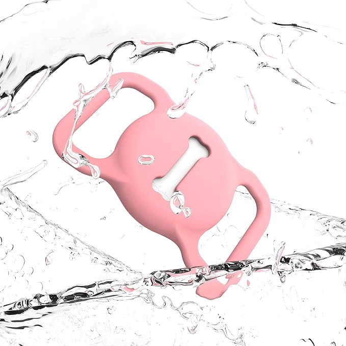 for Airtag Dog Collar Holder, Air Tag Protective Cat Airtag Dog Collar,Silicone AirTags GPS Tracking Accessories,Air Tags with Bone Pattern (1 Pack(Pink))