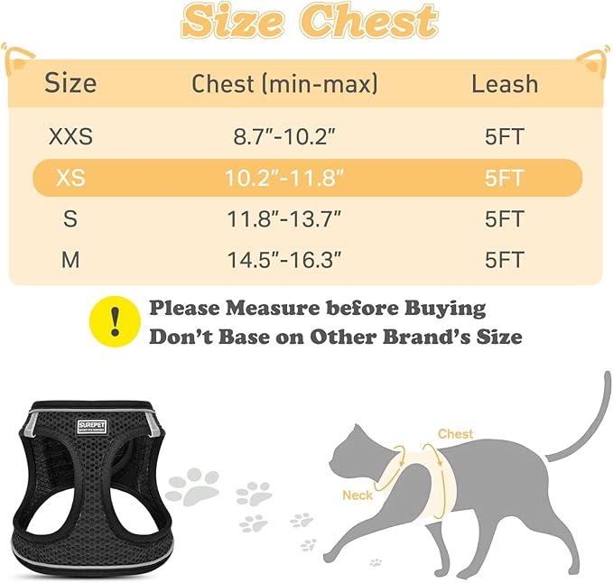 Cat Harness and Leash for Walking Escape Proof, Adjustable Kitten Vest Harness Reflective Soft Mesh Puppy Harness for Outdoor, Comfort Fit, Easy to Control (Black, XS)