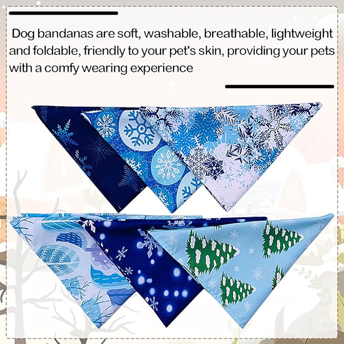 50PCS Big Dog Bandanas Winter Bulk 33Inch for Large XL Breed Dog Snow Forest Ice PineTree Pattern Kerchief Triangle Bibs Head Scarves for Boys and Girls Grooming Accessories Costume