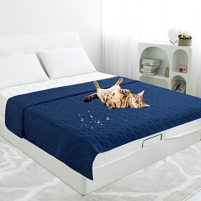 PureFit 100% Waterproof and Anti-Slip Dog Bed Cover, Washable Pet Blanket, Stain Resistant Sofa Couch Furniture Protector Cover for Kids, Dog, Cat (68x82 Inch, Navy)