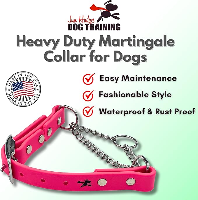 Martingale Collar for Dogs, Biothane, Stainless Steel Hardware, No Pull, Made in The USA, Professional Grade, Medium, Pink