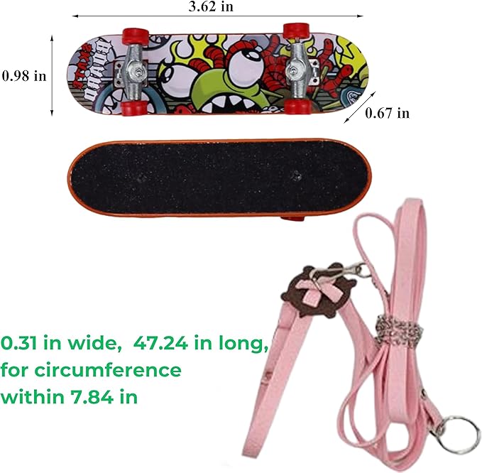 Adjustable Tortoise Leash Funny Skateboard Set, Training Harness Mini Skateboard for Turtle Dragon Bearded Lizard Small Pets, Pet Tortoise Toys, Accessories Tortoises (Pink Small)