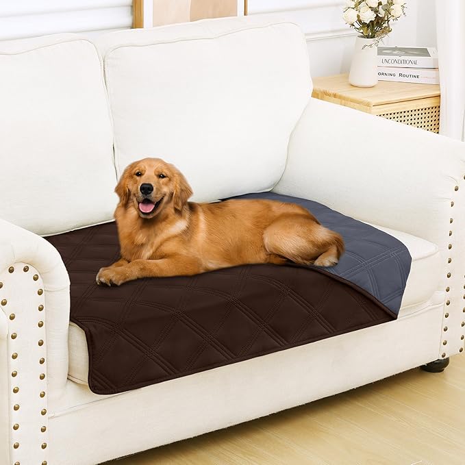 Smiry Waterproof Dog Bed Cover Blanket 30x53, Soft Reversible Pet Blanket, Washable Leakproof Cats Dogs Couch Cover for Sofa, Couch, Furniture, Chocolate/Dark Grey