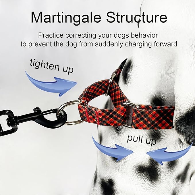 Christmas Martingale Collar for Dogs Plaid Dog Collars for Small Medium Large Dogs with Buckle Adjustable Soft Nylon Dog Collar (Red Plaid, Large)