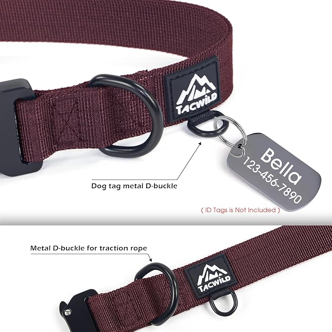 Heavy Duty Dog Collars for Medium and Large Dogs - Adjustable, Chew Proof Nylon Collar with Metal Quick Release Buckle and D-Ring for Dog Tags (Burgundy, S)