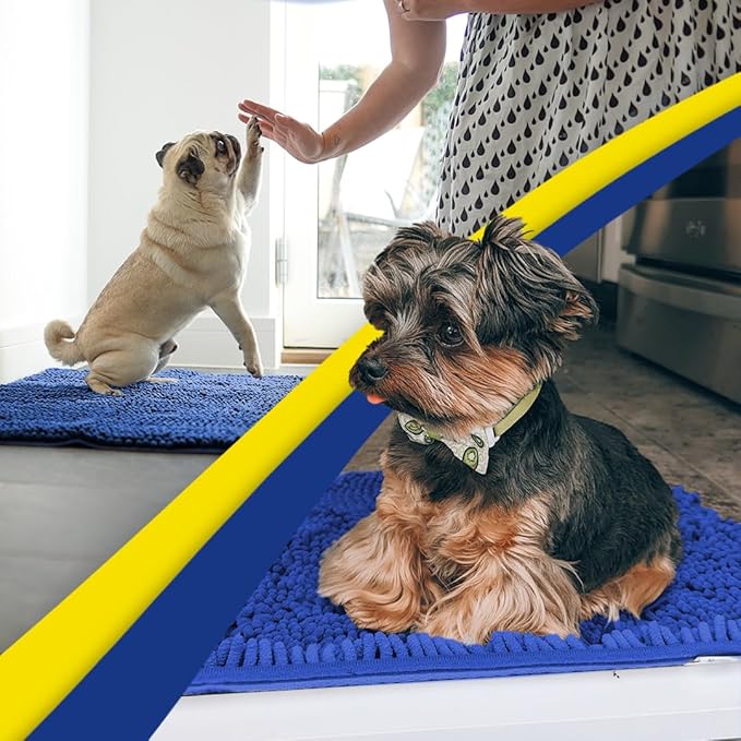 Muddy Mat® Shown on TV – Super Absorbent Microfiber Dog Door Mat for Muddy Paws, Non-Slip Washable Pet Rug, Quick Dry Chenille Entryway Carpet, Machine Washable Indoor Outdoor mat, Navy Blue 72"x48"