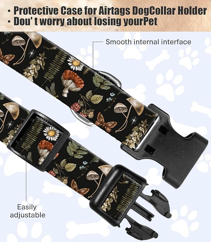Dog Collar, Cute Dog Collar for Small Medium Large Dogs, Personalized Adjustable Soft Pet Collars with Quick Release Buckle for Walking Running, Cute Boho Mushrooms