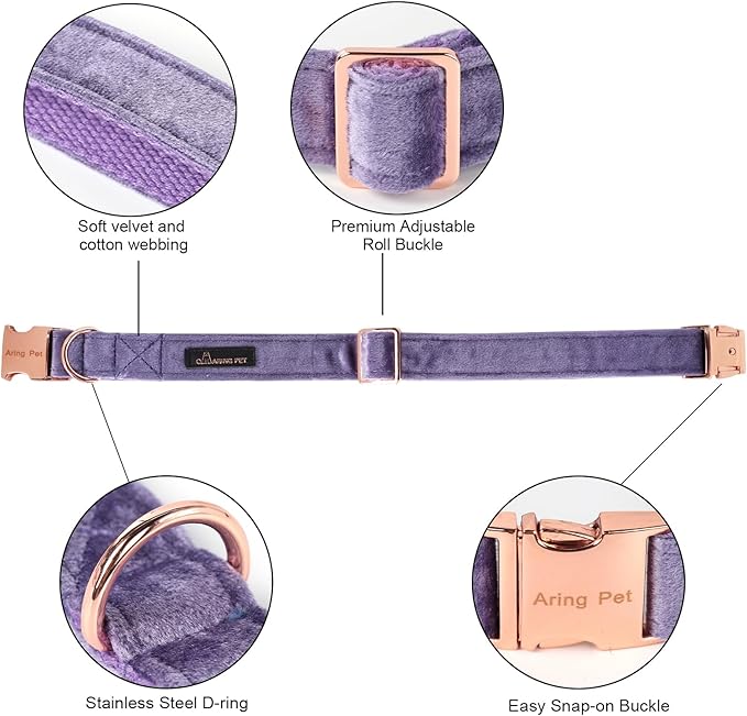 ARING PET Bowtie Dog Collar-Velvet Dog Collars with Removable Bowtie, Cute &Comfortable Purple Dog Collar,Small.