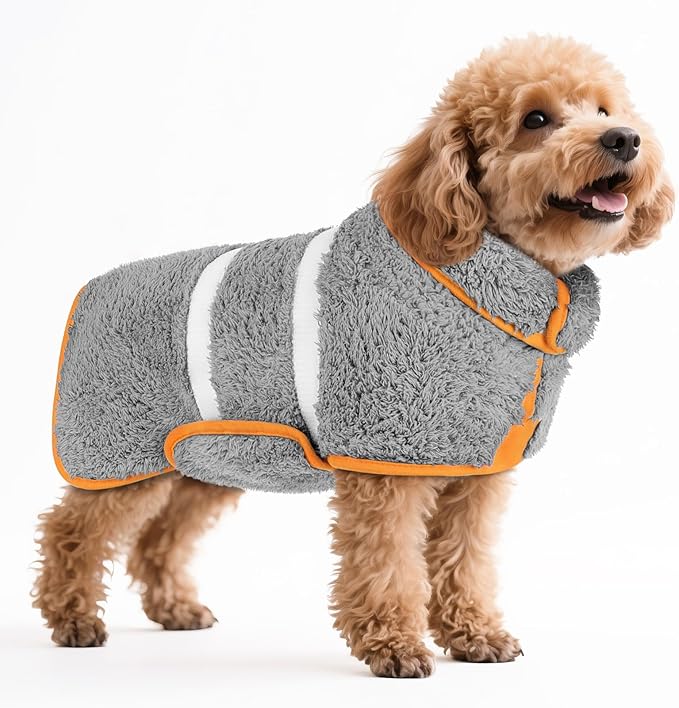 Bienbee Dog Bathrobe, Quick Drying Super Absorbent Dog Robes for After Bath, Warm Keeping Dogs Towel, Dogs Bath Supplies, Gray S