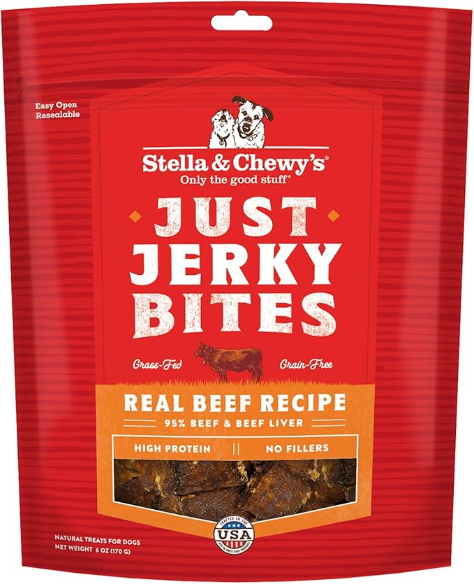 Stella & Chewy's Premium Beef Jerky Dog Treats - 95% Real Meat Bites for Sensitive Stomachs - Natural Limited Ingredient Treats for Small and Large Dogs - No Grain, Wheat or Soy - 6 oz Bag