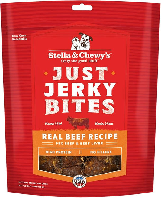 Stella & Chewy's Premium Beef Jerky Dog Treats - 95% Real Meat Bites for Sensitive Stomachs - Natural Limited Ingredient Treats for Small and Large Dogs - No Grain, Wheat or Soy - 6 oz Bag