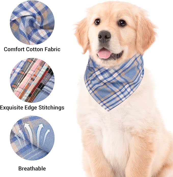 Segarty 30 Pack Dog Bandanas, 22.8"x15.7" Triangle Plaid Bibs Pet Scarf Accessories Bulk for Medium Small Dogs Cats Large Puppy Dogs, Adjustable Washable Reversible Boy Pets Birthday Kerchief