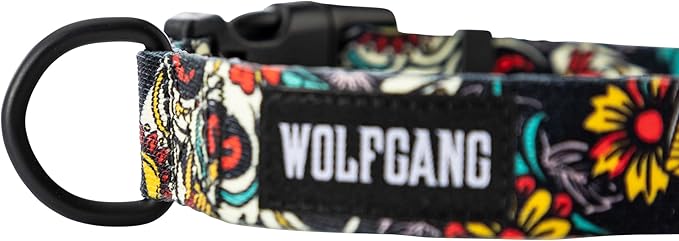 Wolfgang Heavy Duty, Adjustable Dog Collar with Quick Release Nylon Buckle for Walking & Training, LosMuertos Print, Medium