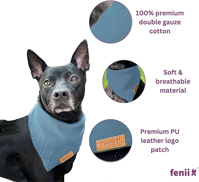 Premium Cotton Dog Bandanas - 2 Pack - Adjustable Fit - Washable - for Small, Medium & Large Breeds - Girl & Boy Dog Accessories - Multiple Sizes (Midnight Blue & Slate Blue, Large)